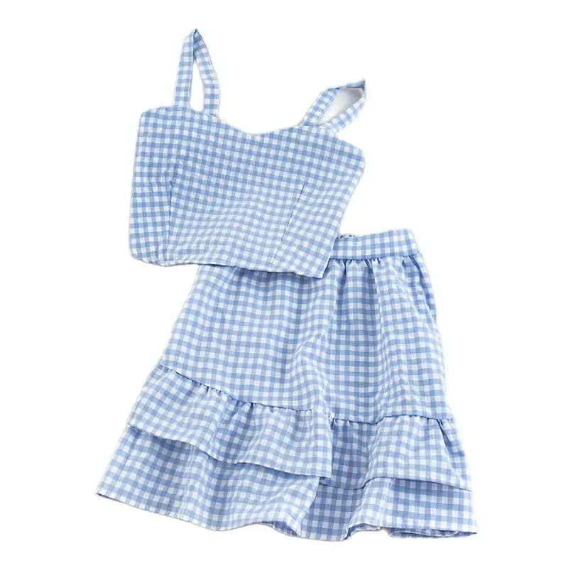 Женский комплект из двух предметов клетчатый топ и юбка спагетти| |