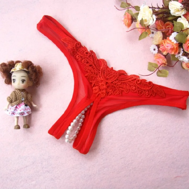 

Low-waist Sexy Thong Lace Women's Underwear Ladies Breathable Panties Pearl Embroidery Stretch Briefs Porno Lingerie Erotic New