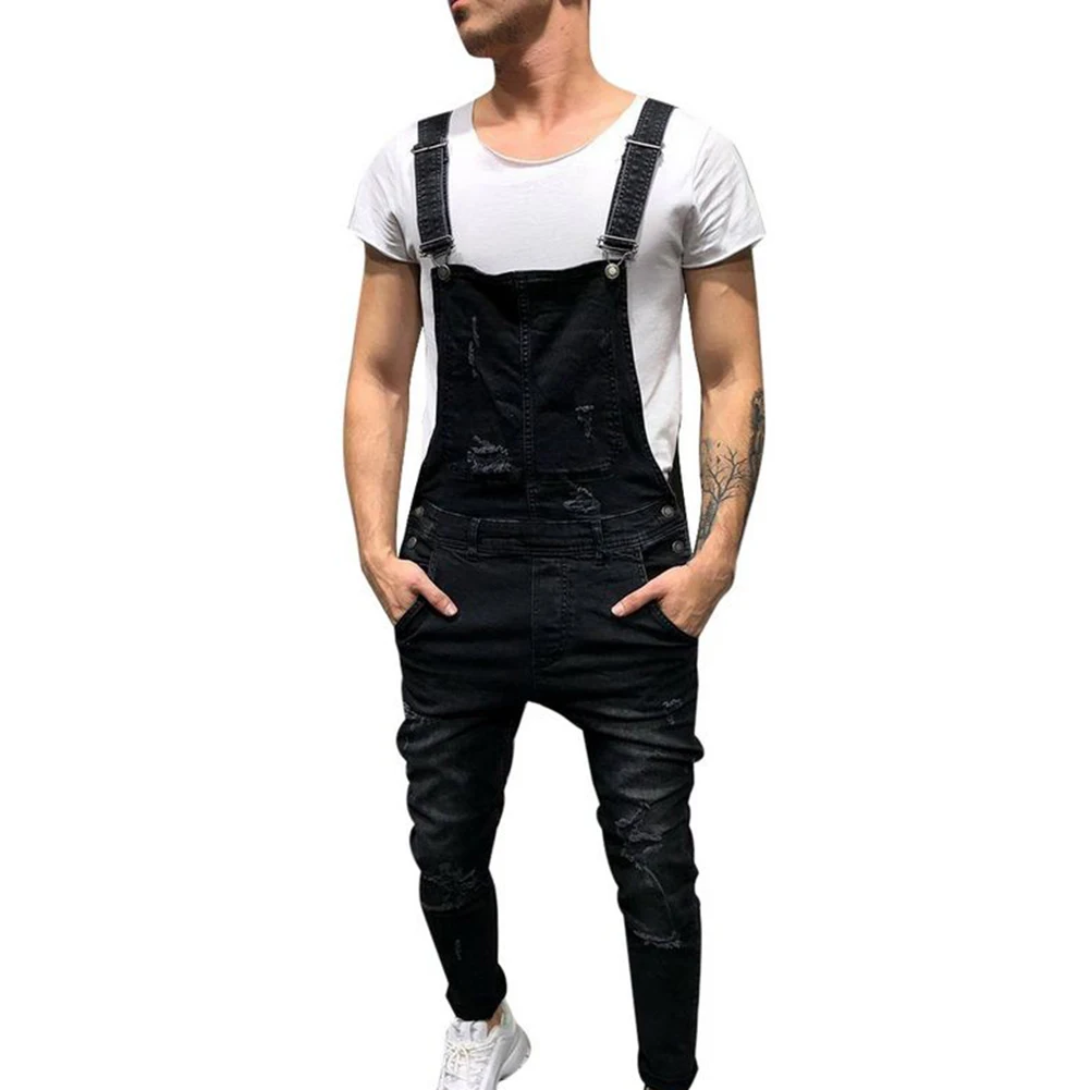 

Retro Summer Men Ripped Denim Overalls Destroyed Hole Long Pants Jeans Jumpsuit