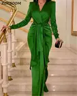 Платье для выпускного вечера с длинным рукавом, новинка 2022, элегантное женское вечернее платье для торжества, зеленое атласное вечернее платье-Русалка
