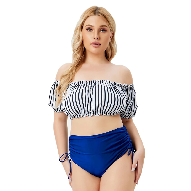 

2022 Large Size 5XL Off Shouder Bikini Set Women Two Piece Bikini Swimsuit Female High Waist Big 4XL Swimwear Bathsuit Bather