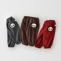 wlg boys girls pants toddler trousers winter velvet thick cartoon panda pattern brown gray red pant baby warm casual bottoms