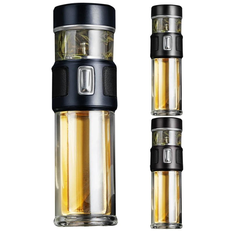 

300 мл разделительная чашка для чая, Мужская стеклянная чашка, портативная Автомобильная чашка для воды, прозрачная двойная изоляционная чаш...