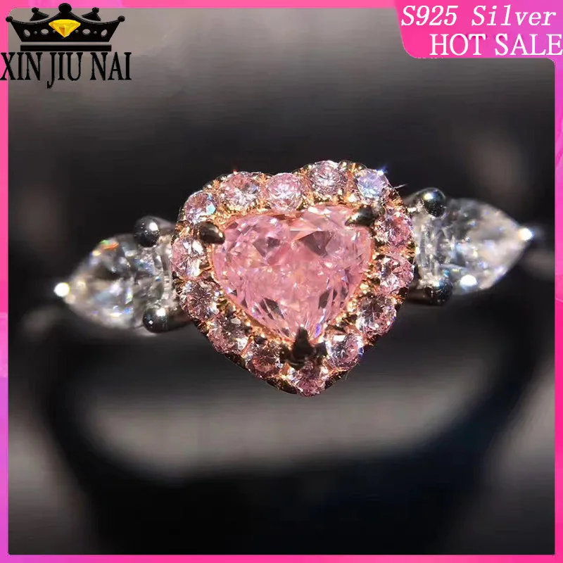 

925 sterling silver Romantic princess pink peach heart claw zircon lady's novel ring water drop drill, rose goldseparation