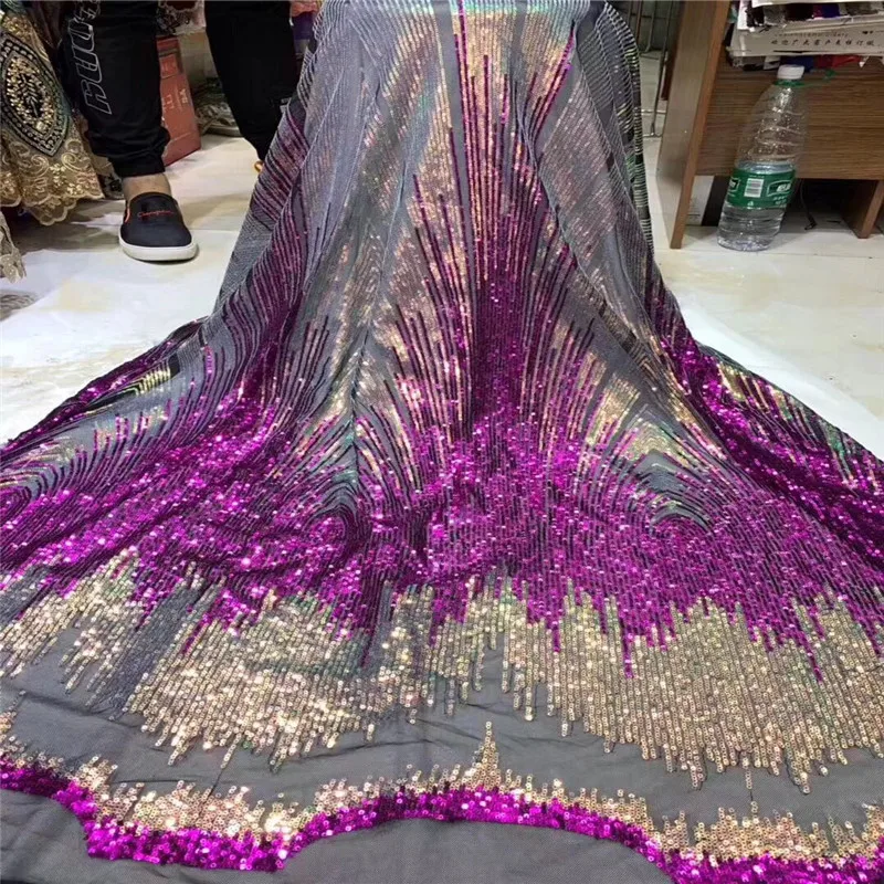 Sequins Style African Net Lace Elastic Fabrics 2019 High Quality Sequined Embroidered Mesh Material Wedding red | Дом и сад