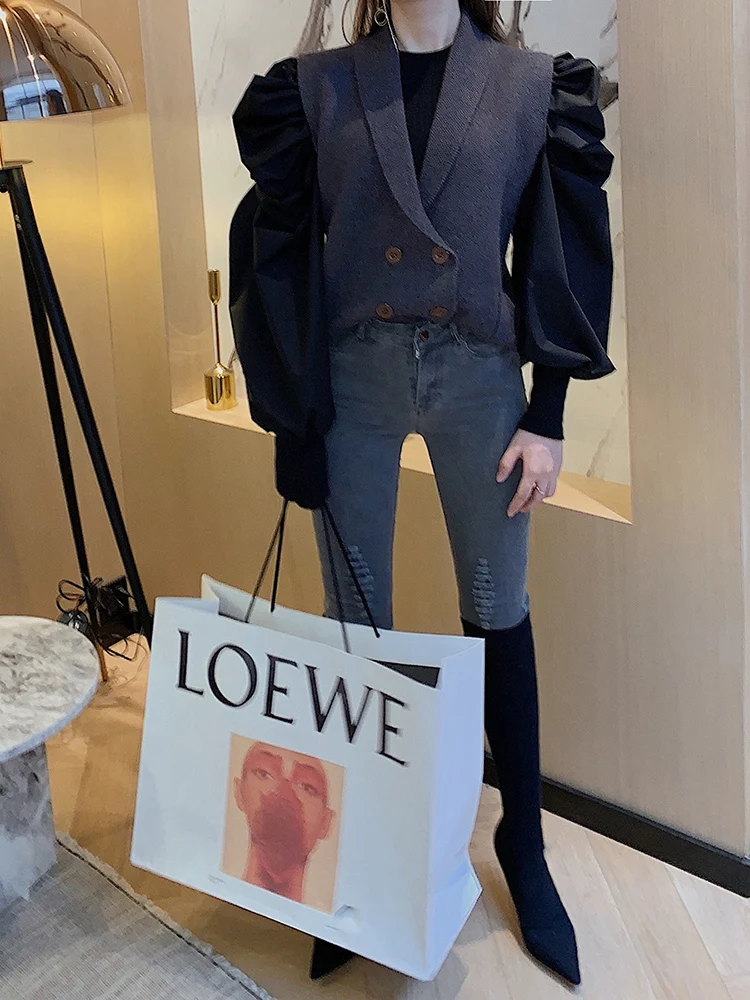 GetSpring Женский вязаный жилет Ретро женский свитер двубортный Трикотажный без