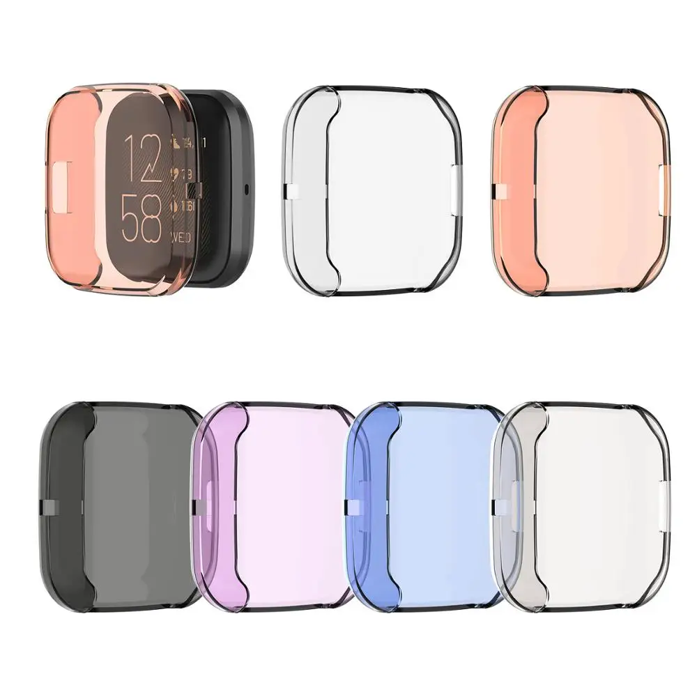 Полный экран Силиконовые серьги Чехол для Fitbit Versa 2 Smartwatch Прозрачный Футляр защитный корпус Сменные аксессуары Чехлы для часов