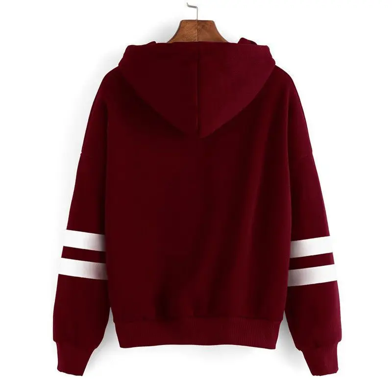 

New Kpop Hoodie Sweatshirts Striped Pullovers Women Harajuku Kawaii Tops Korean Ladies Long Sleeve K Pop Hooded Hoody A888