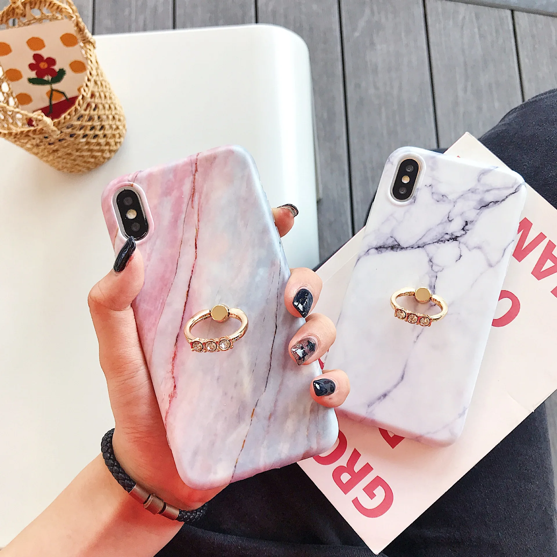 Перстень украшенный бриллиантами стенд мраморный чехол для телефона iPhone XR X XS Max 6