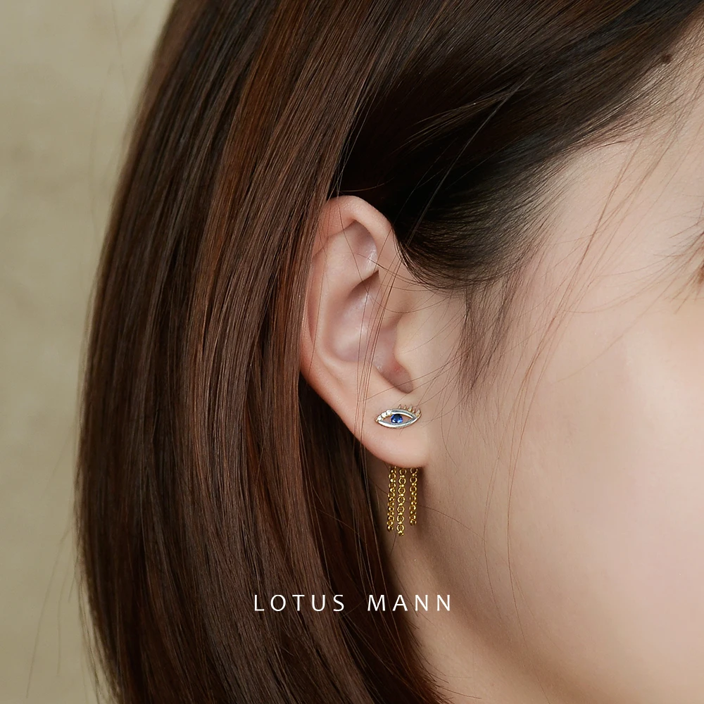 

Lotus Mann 925 silver two-tone blue eye earrings evil eye earrings