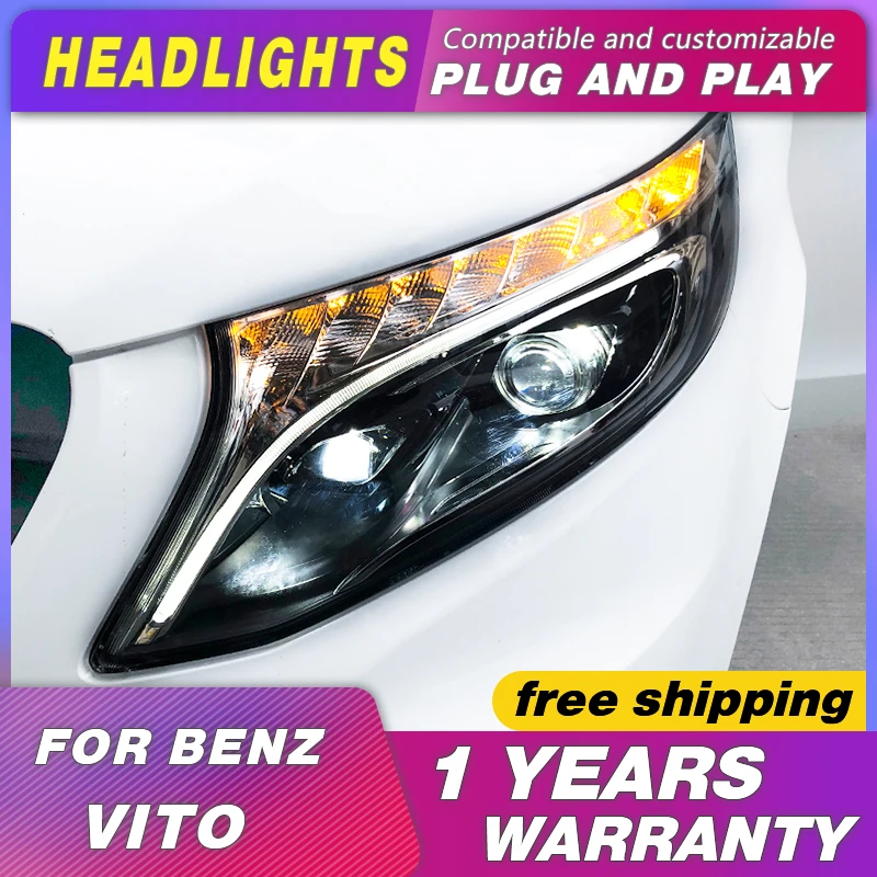 Car Styling Head Lamp case for Benz vito 2016-2019 V250 V260 Headlights LED Headlight H7 D2H HID Angel Eye Bi Xenon Beam | Автомобили и