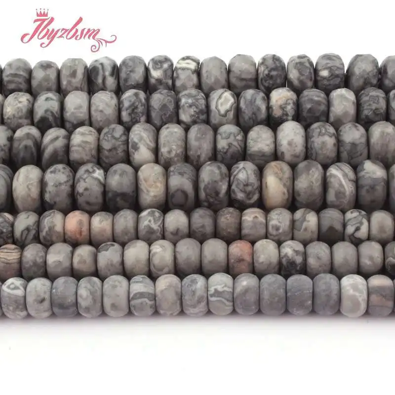 

3x6/4x8mm Natural Gray Map Stone Rondelle Bead Loose Stone Beads For DIY Necklace Bracelets Earring Jewelry Making Strand 15"