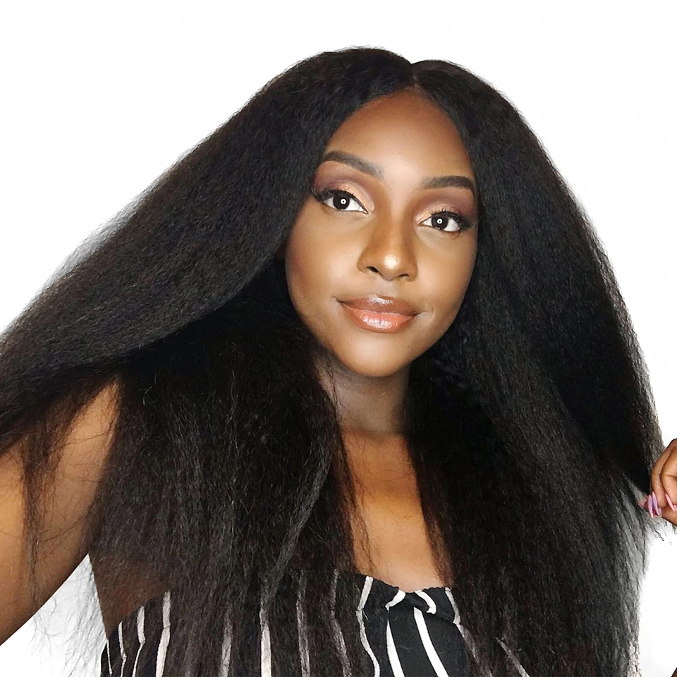 

YVONNE Kinky Straight Thin Part Wig Human Hair 100% Brazilian Virgin Hair U Part Wig Natural Color