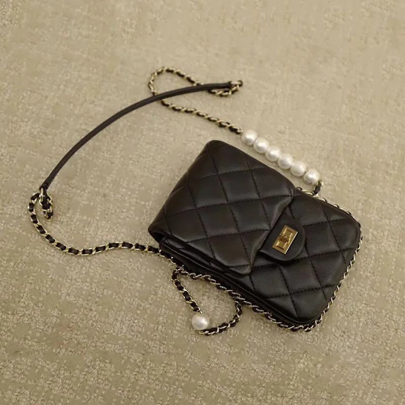 

Factory Wholesale Real Sheepskin Small Bag Single Shoulder Messenger Bag Pure Bags Pearl Lingge Chain Mobile Phone Bag