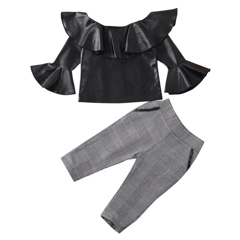 Модные комплекты одежды для маленьких девочек футболка с расклешенными рукавами