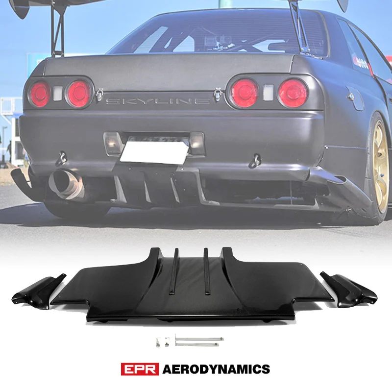 TS Style Type 2 Carbon Fiber Glossy Finished Rear Diffuser w/ Metal Fitting For Nissan R32 Skyline GTR Car Accessories kit(5pcs) |