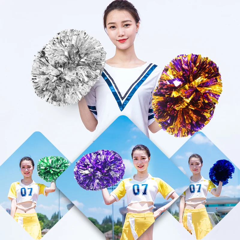 

1 Piece Metallic PET Cheerleader Pom Ppom Girl Cheering Dance Decorator Cheerleading Pompon Pompoms Baton Hhandle colorfast