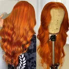 Имбирный оранжевый средней части волнистый парик на шнуровке спереди синтетический для чернокожих женщин Косплей предварительно выщипанные длинные термостойкие Детские волосы