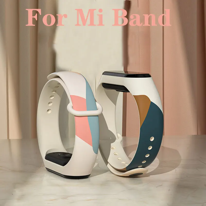 Printing Bracelet For Xiaomi Mi Band 7 6 5 4 Strap Mi Band 3 4 Replacement Silicone Wristband Rubber Correa For Mi Band 4 5 6 7
