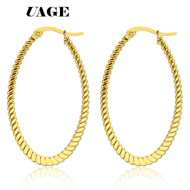 UAGE классические серьги из титана овальная сталь гладкая поверхность эллипс