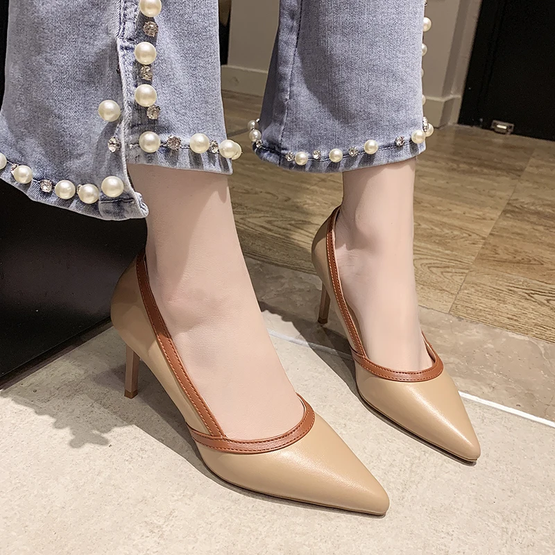 

2021 Branded Pumps Slip On Fine Heeled Shoes All-Match Nude Platform Lace-Up Sexy Sandals Shallow Mouth Pointed Wedge Footwear L