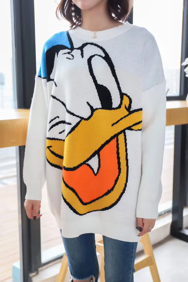 Осень Зима Мультфильм пуловер размера плюс kawaii длинный свитер Женский