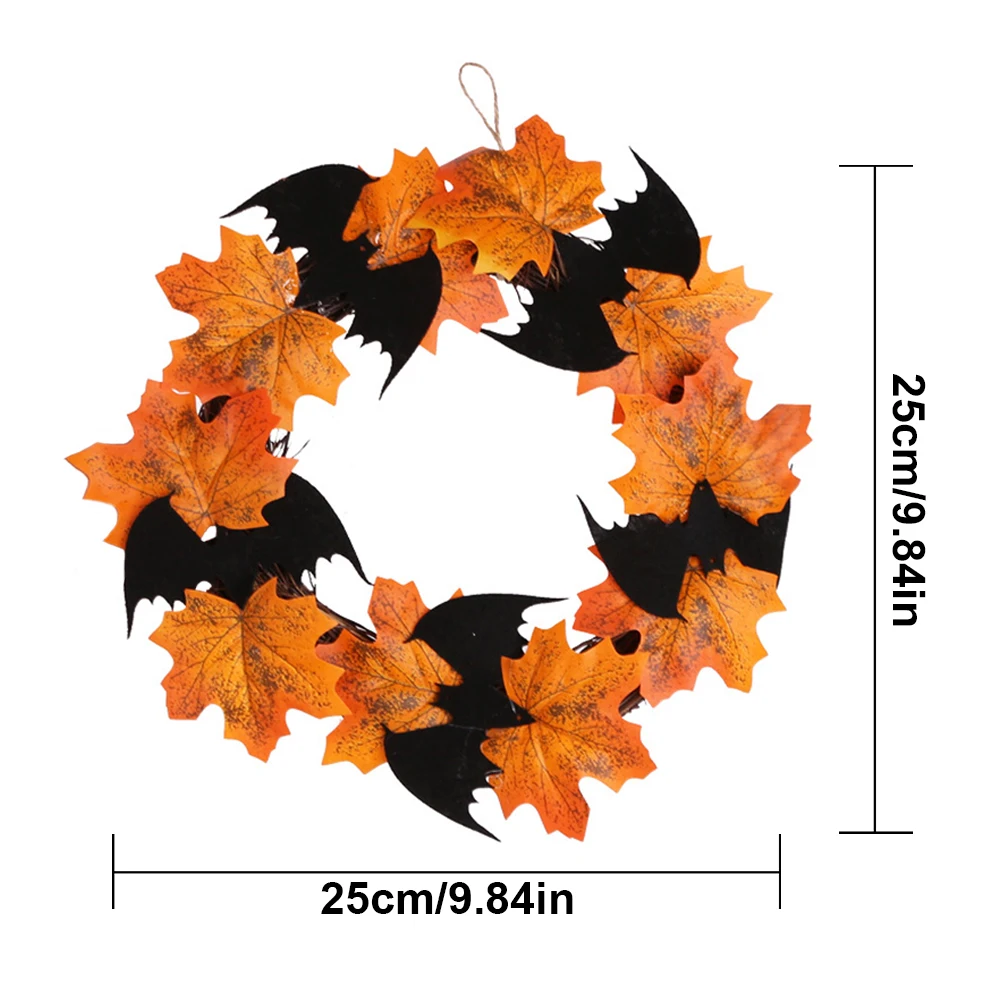

Halloween Decoration Bat Wreath Pendant Window Door Hanging Maple Leaf Wreath Window Door Bar Thanksgiving Decoration