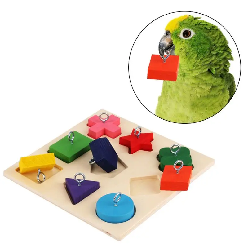 

39XB Pet Educational Toys Birds Parrot Interactive Training Colorful Wooden Block