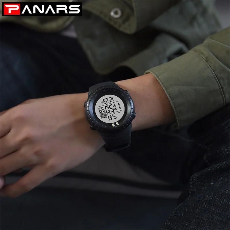 Мужские спортивные часы PANARS с большим циферблатом светящиеся водонепроницаемые