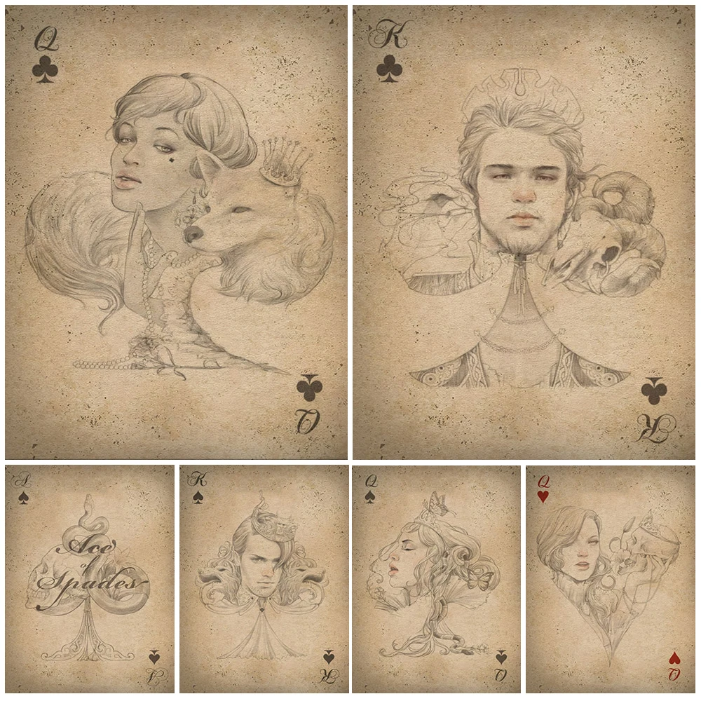 

Настенная картина с изображением котов и игральных карт королевы короля покера, постеры на холсте для домашнего декора, настенные картины д...