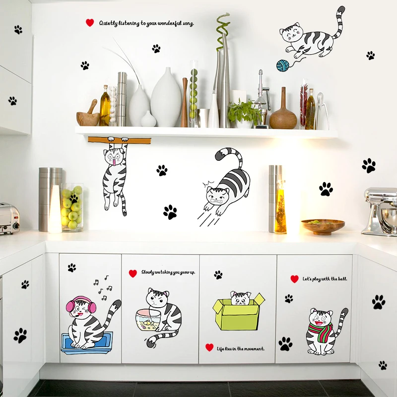 

NEW Cat Wall Stickers Modern Fashion Wall Sticker For Kids Rooms Decoration PVC Mural Decal