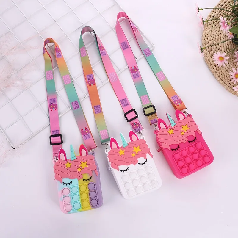 2021 cute pop bag fidget girls toys push bubbles squeeze toys silicone key purse bag stress relief game backpack for girls gifts free global shipping