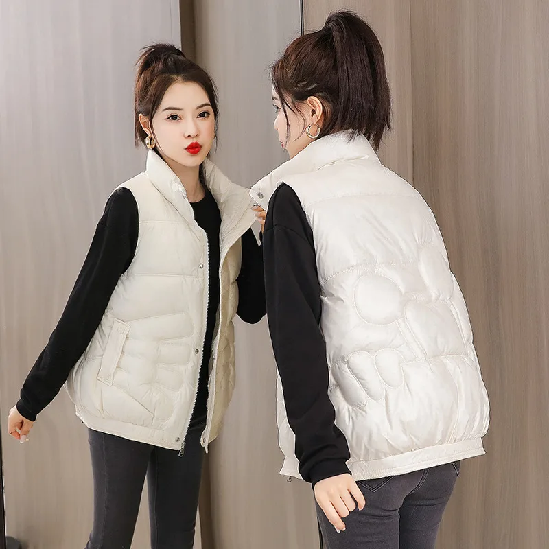 

Beardon 2021 Autumn Winter New Style Women Short Parkas Down Cotton Vest Jacket Korean Loose Stand-Up Collar Vest Waistcoat