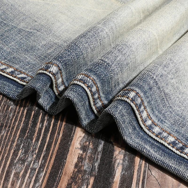 Autumn New Men's Vintage Jeans Slim Fit Straight Pants Distressed Cotton Denim Trousers