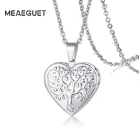 heart locket pendant silver color necklace for women stainless steel photo locket gift