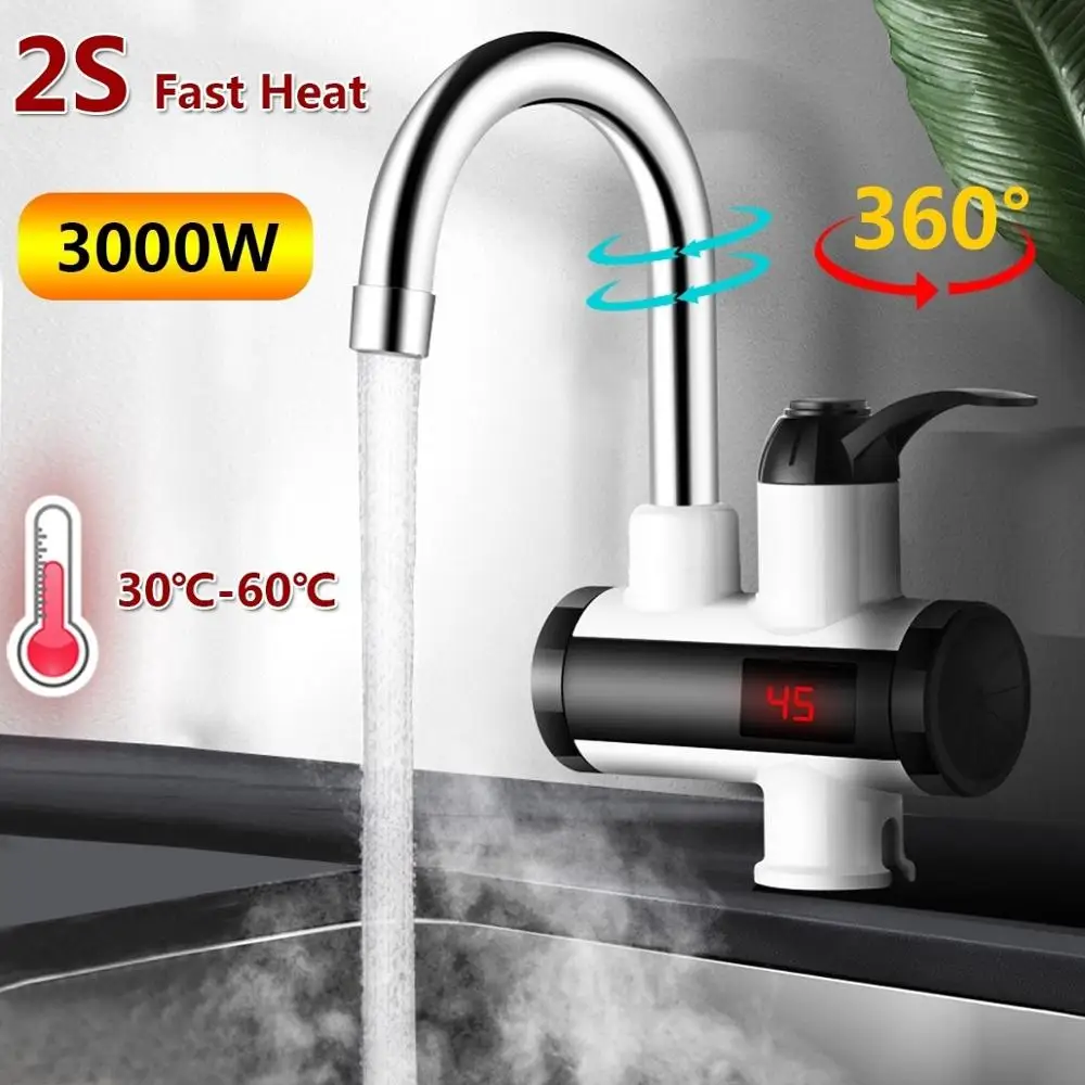 

3000W 2s Fast Heat 360 Degree Rotation Electric Faucet Tap Instant Hot Water Heater Twmp Display Bathroom Kitchen