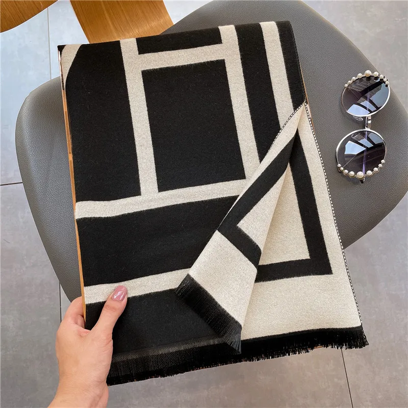 

New design brand cashmere scarf fashion wild cashmere double-sided thickening warm Nordic wind cold-proof scarf shawl headscarf