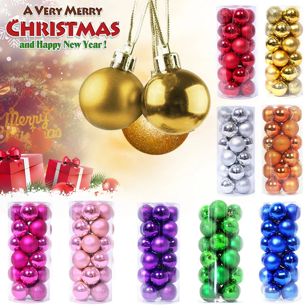 

24Pcs 3cm Christmas Tree Decoration Balls Xmas Ornaments Ball Glitter Hanging Ball New Year Party Gift Supplies