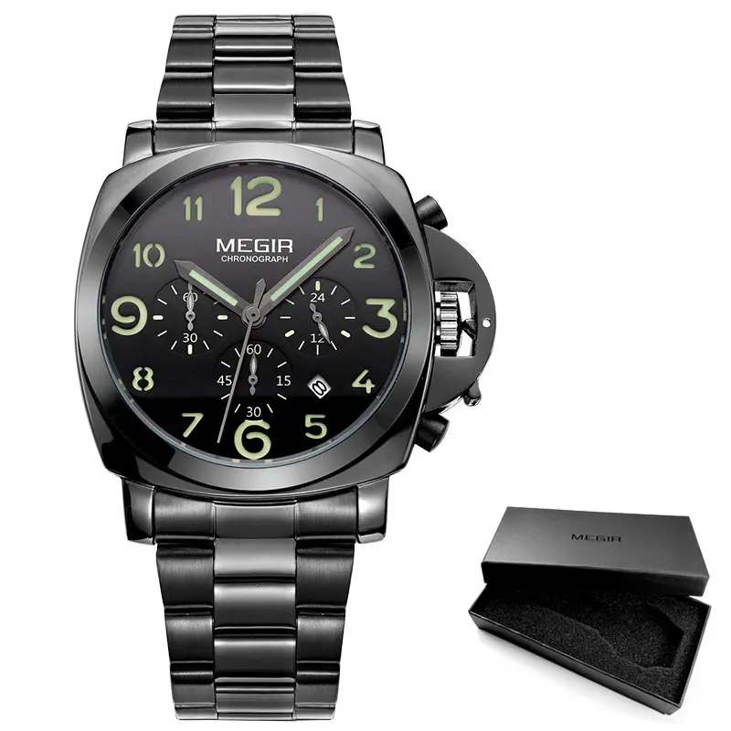 MS3406-Black-S Megir модные повседневные кварцевые часы от ведущего бренда, мужские кожаные спортивные часы, мужские деловые наручные часы, мужские светящиеся часы с хронографом - Цвет: MS3406-Black-S