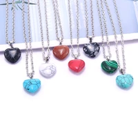 wholesale exquisite 15mm natural stone necklace heart shape pendant quartz malachite crystal jewelry making necklace pendant