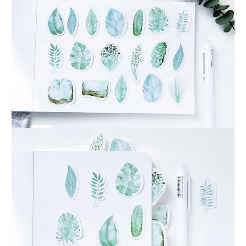 

45 PCs/Box Green Leaf Paper Stickers DIY Scrapbook Diary Notebook Decor Stationery Album Stickers School Supplies 44x44mm