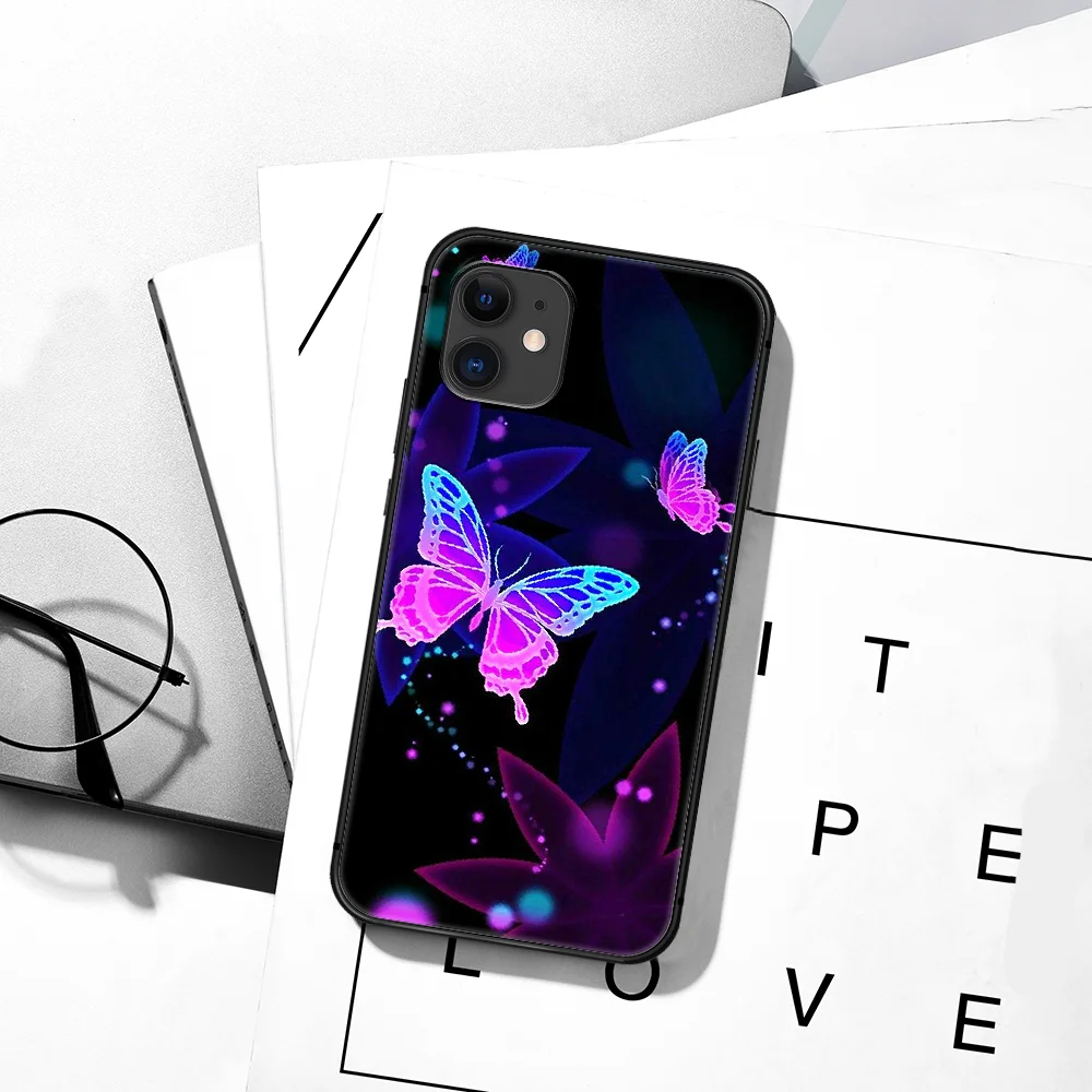 

Beauty Butterfly Colorful Art Phone Case For iPhone 5 5S SE 2020 6 6S 7 8 Plus 11 12 Mini X XS XR Pro Max black Coque Painting