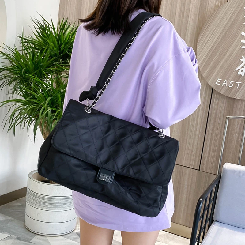 S.IKRR сумка большая женская Женская нейлоновая на плечо с бриллиантовой цепочкой