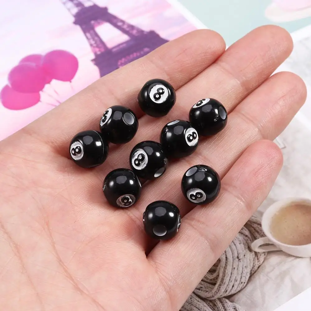

50pcs/lot 10mm Round Black Acrylic Beads Findings Billiard Shape Bracelet Necklace Accessories For Jewelry Making