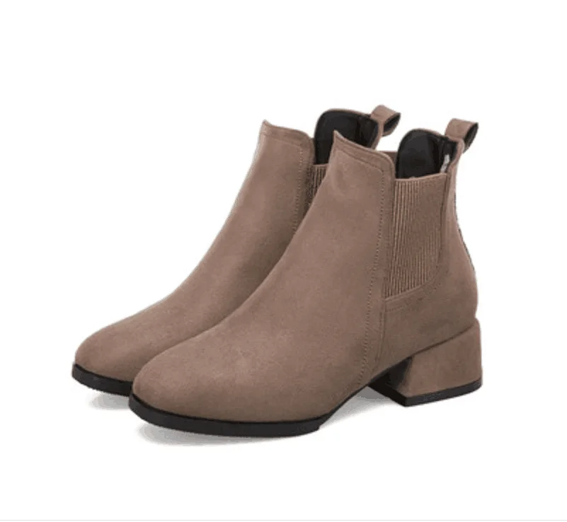 Autumn Winter Boots women Camel Black Ankle For Women Thick Heel Slip On Ladies Shoes | Обувь