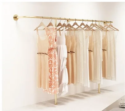 

Витрина для магазина одежды, настенная золотистая вешалка для детской одежды, напольная полка для одежды