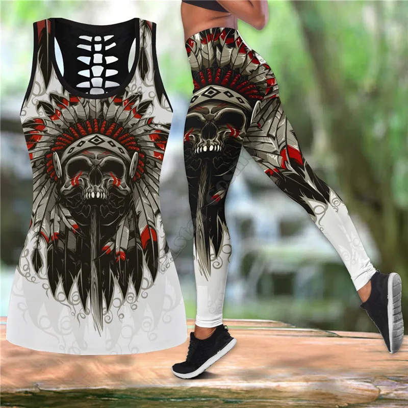 

Skull Combo Outfit Leggings and Hollow out Tank Top Suit Yoga Fitness Soft Legging Summer Women For Girl 02