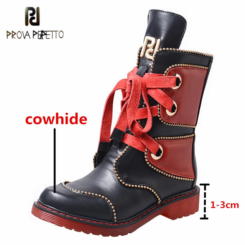 

Prova Perfetto Women Ankle Boots Genuine Leather Hand-made Classics Mixed Colors Retro Buckle Strap Rivet String Bead Lady Boots