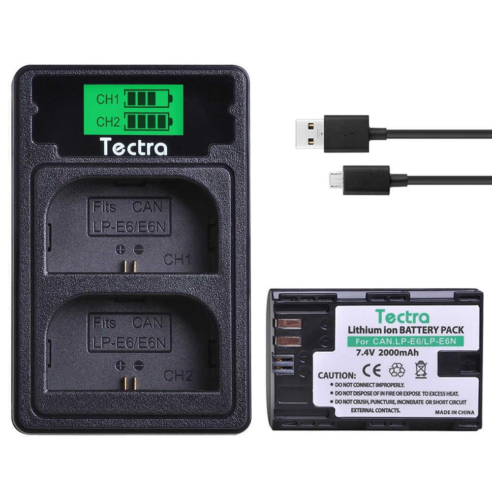 

2000 мА · ч LP-E6 LP E6 LP-E6N литий-ионный аккумулятор + зарядное устройство с двумя USB-портами типа C для Canon EOS 5DS 5D Mark II III 6D 7D 60D 70D