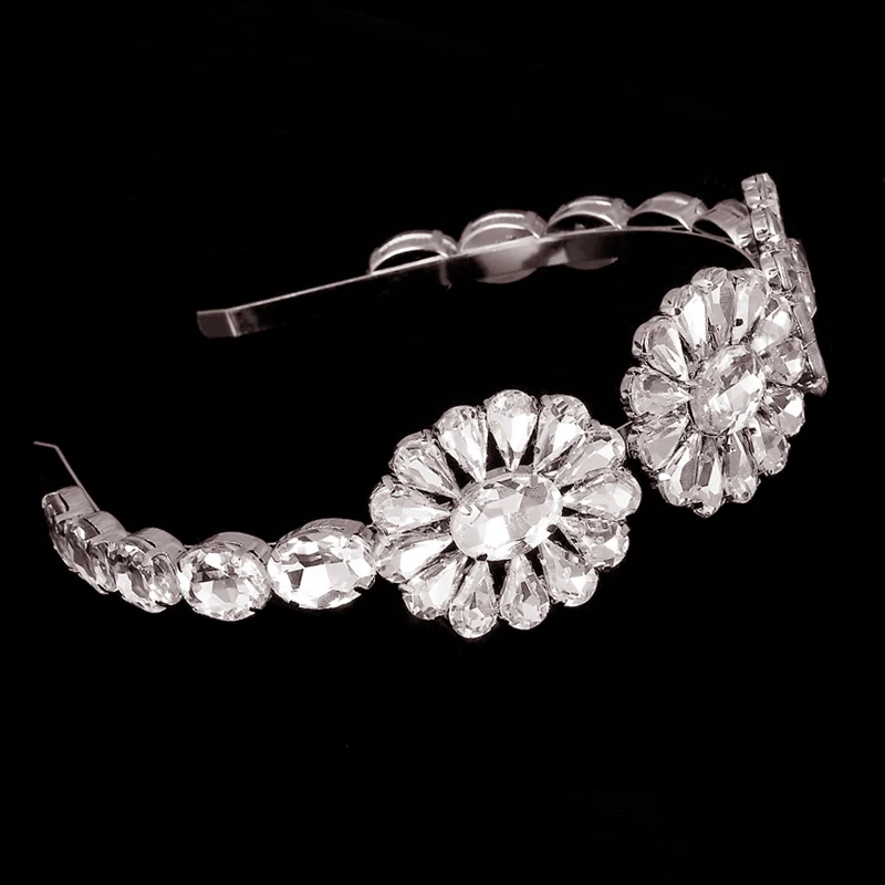 Korean Fashion Gold Crystal Jewel Bridal Hairband Luxurious Rhinestone Floral Tiara Headbands For Women Party Hair Accessories | Украшения